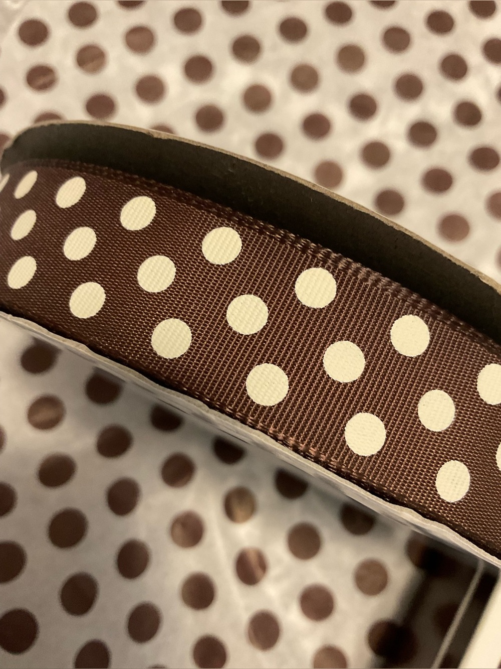 Authentic Henri Bendel Grosgrain Brown & White Polka Dot Ribbon - 1 Yard